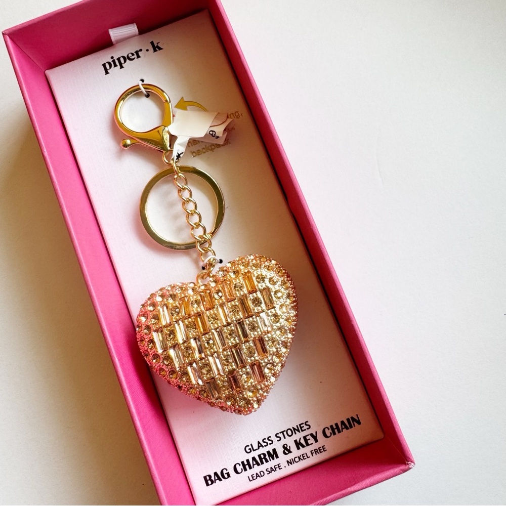 Piper K Rose Gold Disco Bling Goldtone Heart Bag Charm & Key Chain